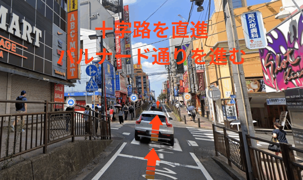 十字路を直進し、パルナード通りを進みます