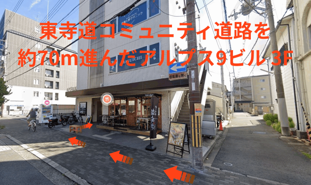東寺道コミュニティ道路を約70m進んだアルプス9ビル3F