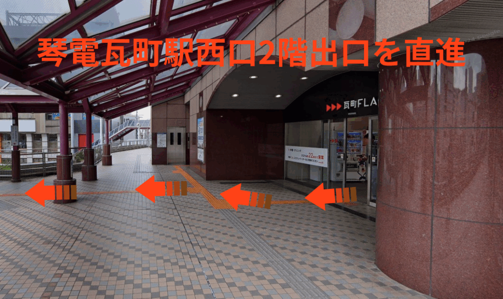 琴電瓦町駅西口2階出口を直進