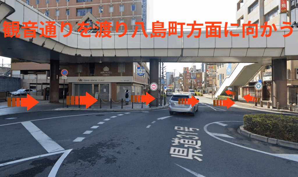 観音通りを渡り八島町方面に向かう